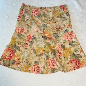 JW. Skirt. 12. Yellow pink, grn, maroon belted front zipp side & back pockets.